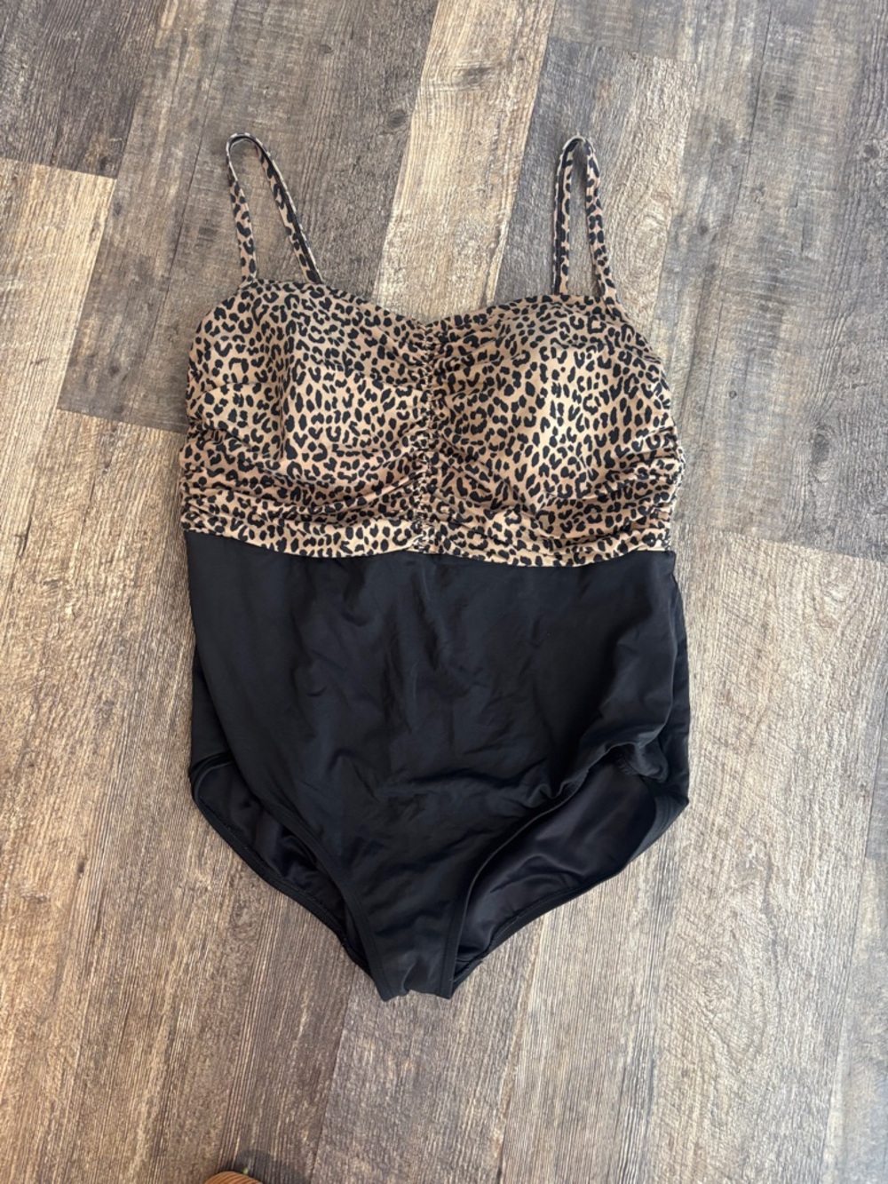 Lands' End Leopard Print & Black One-Piece Swimsuit